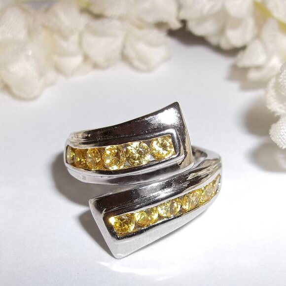 Fashion Jewelry Jewelry - US Size 6.75 Ring 925 Silver with Yellow Faux Citrine Rhinestone Woman Girl D065